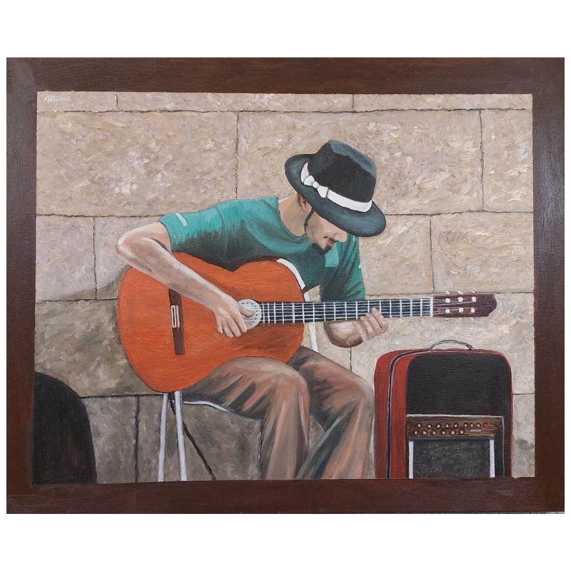 Cuadro MUSICO callejero con guitarra Carlos Altisent 65x80 cm